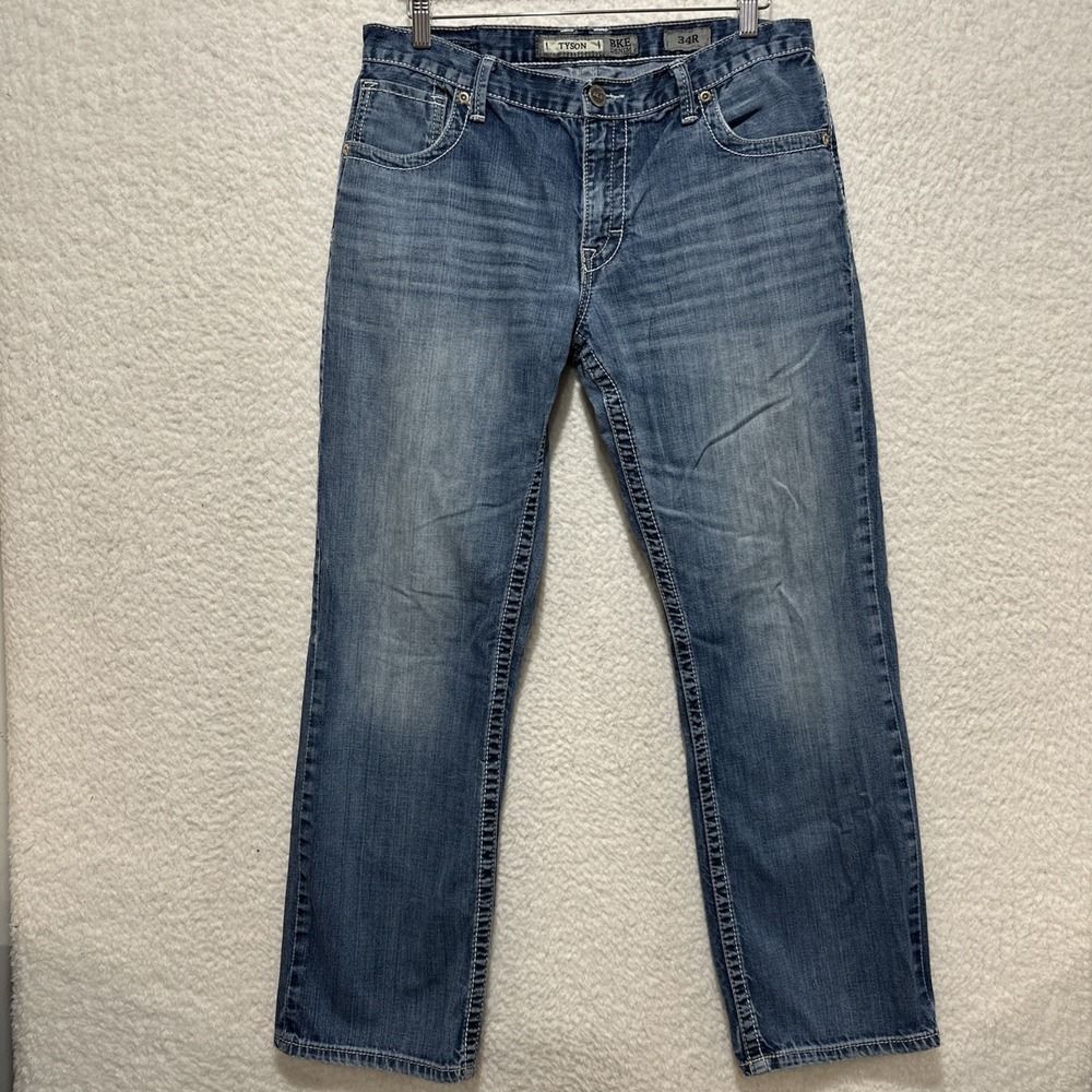 BKE Tyson Denim Straight Leg Men's Blue Jeans Distressed Size 34R